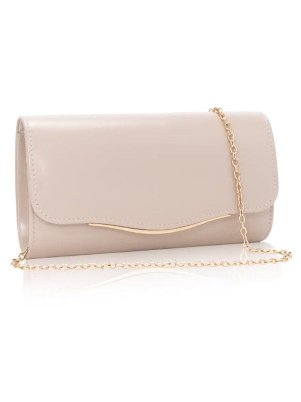 Vegan Leather Envelope Clutch with Detachable Chain Curved Wave Evening Bag